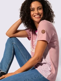 T-shirt à encolure ronde avec imprimé bicolore et rayures