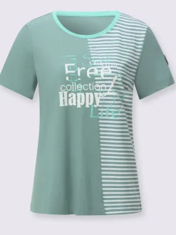 T-shirt à encolure ronde avec imprimé bicolore et rayures