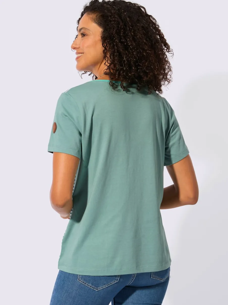 T-shirt à encolure ronde avec imprimé bicolore et rayures