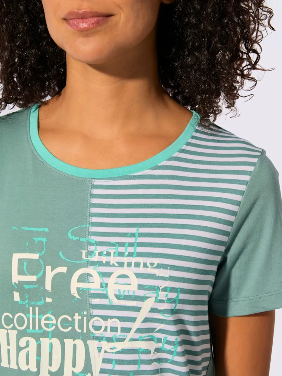 T-shirt à encolure ronde avec imprimé bicolore et rayures