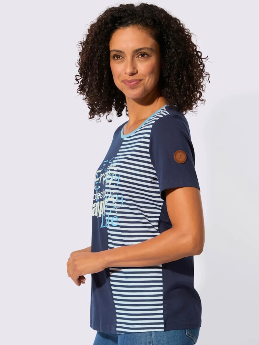 T-shirt à encolure ronde avec imprimé bicolore et rayures