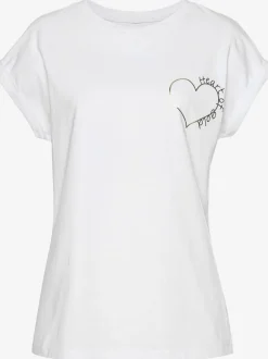 T-shirt à encolure ronde avec inscription en coton doux