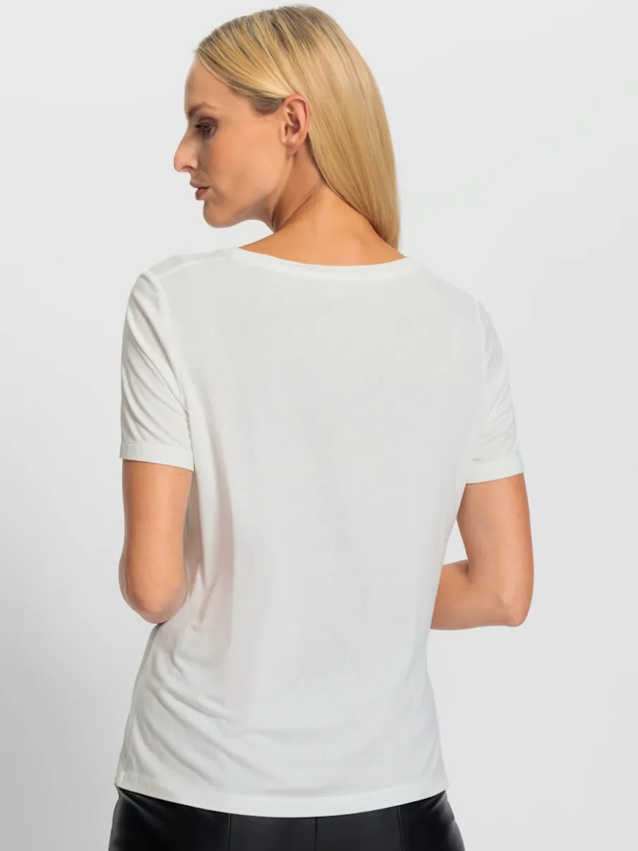 T-shirt à encolure ronde avec inscription et pierres brillantes