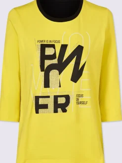 T-shirt à encolure ronde avec inscription et pierres brillantes