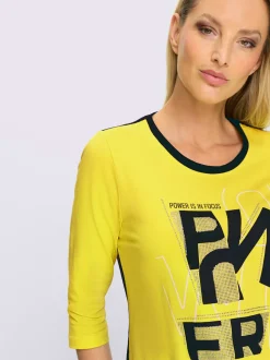T-shirt à encolure ronde avec inscription et pierres brillantes