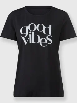 T-shirt à encolure ronde avec inscription GOOD VIBES