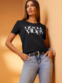 T-shirt à encolure ronde avec inscription GOOD VIBES