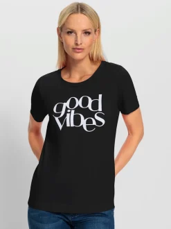 T-shirt à encolure ronde avec inscription GOOD VIBES