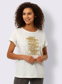 T-shirt à encolure ronde avec lettrage moderne paillettes
