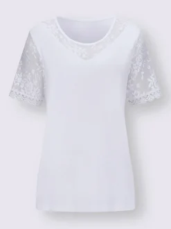 T-shirt à encolure ronde avec manches courtes en dentelle