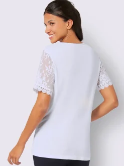 T-shirt à encolure ronde avec manches courtes en dentelle
