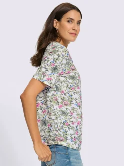 T-shirt à encolure ronde avec manches courtes et motif floral