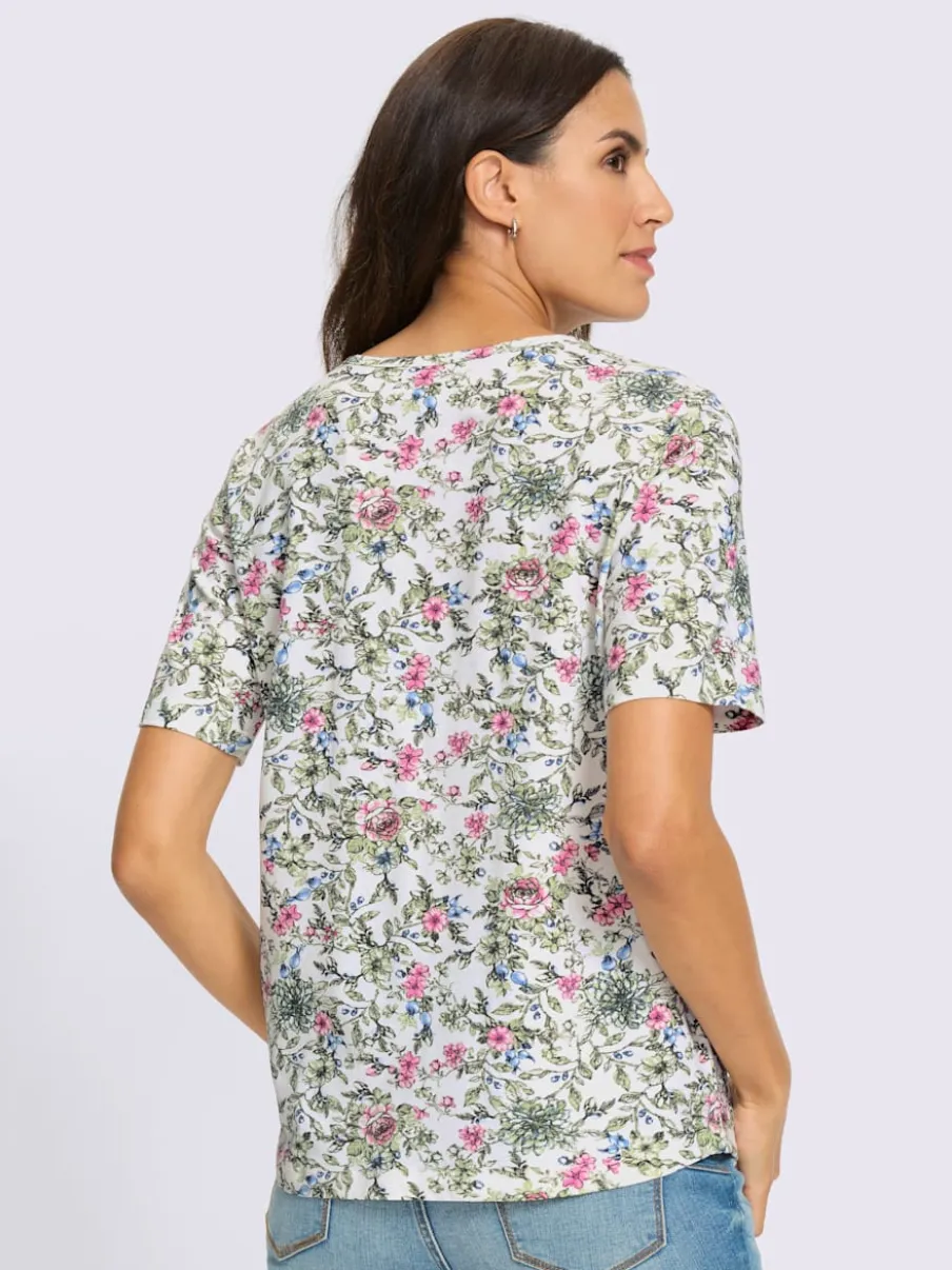 T-shirt à encolure ronde avec manches courtes et motif floral