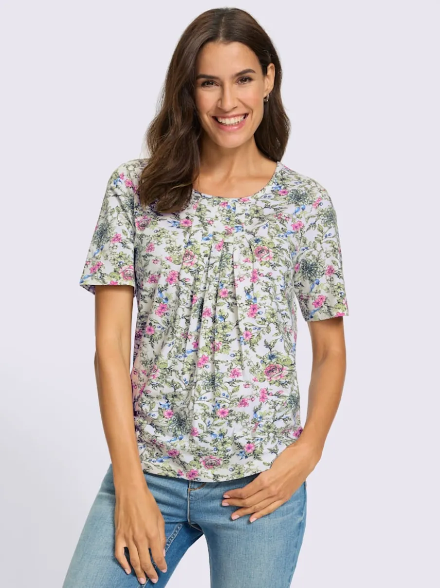 T-shirt à encolure ronde avec manches courtes et motif floral