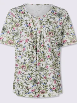 T-shirt à encolure ronde avec manches courtes et motif floral