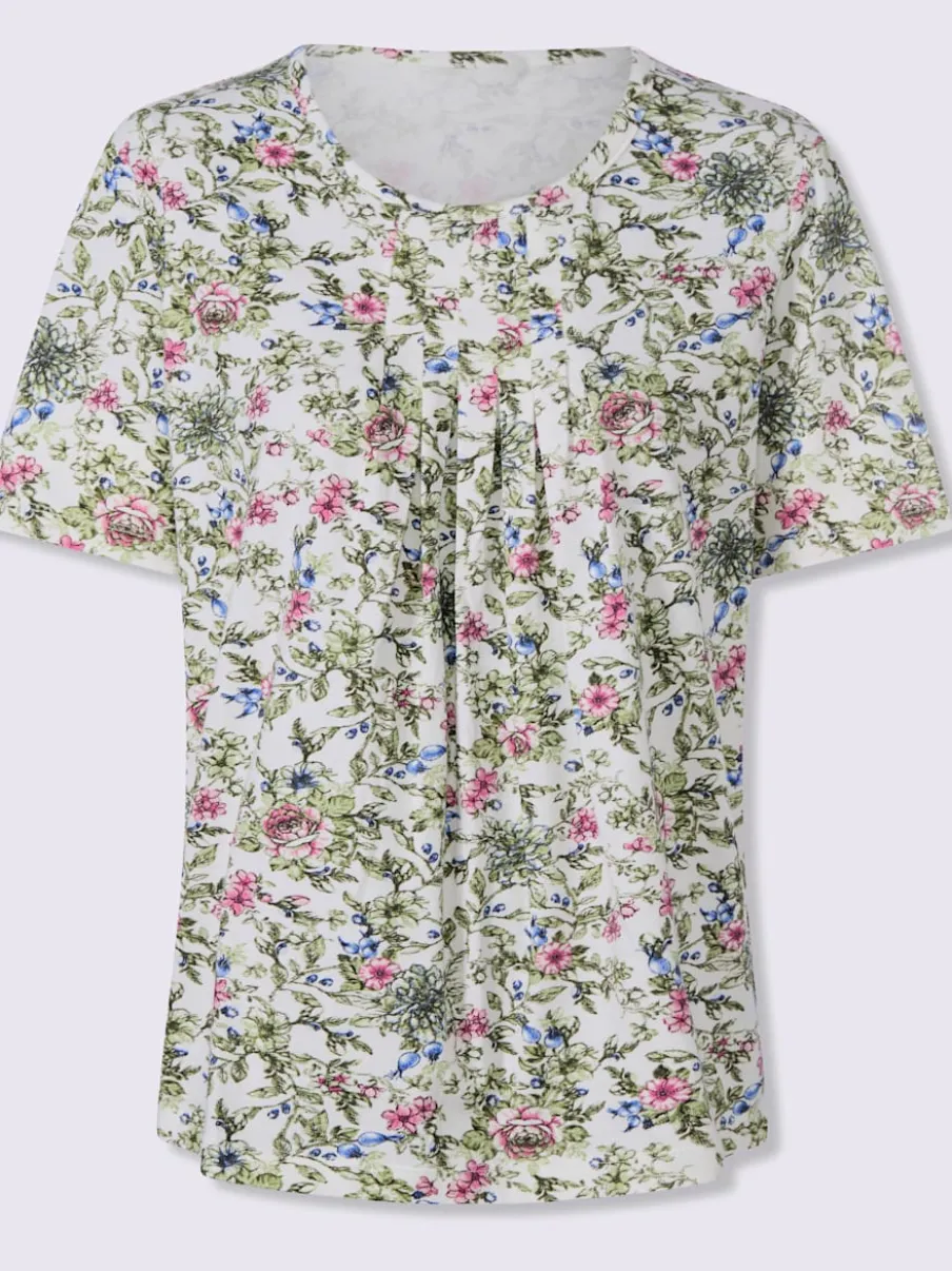 T-shirt à encolure ronde avec manches courtes et motif floral