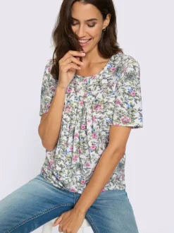 T-shirt à encolure ronde avec manches courtes et motif floral