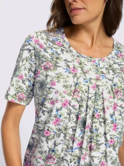 T-shirt à encolure ronde avec manches courtes et motif floral