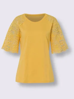 T-shirt à encolure ronde avec manches en dentelle transparente