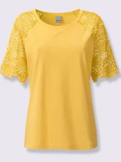 T-shirt à encolure ronde avec manches en dentelle transparente