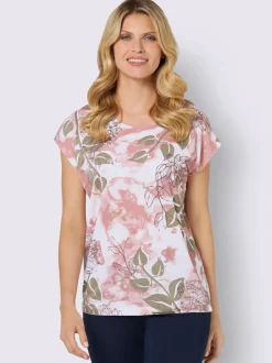 T-shirt à encolure ronde avec motif floral et mancherons