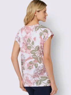 T-shirt à encolure ronde avec motif floral et mancherons