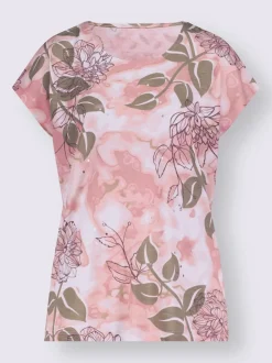 T-shirt à encolure ronde avec motif floral et mancherons