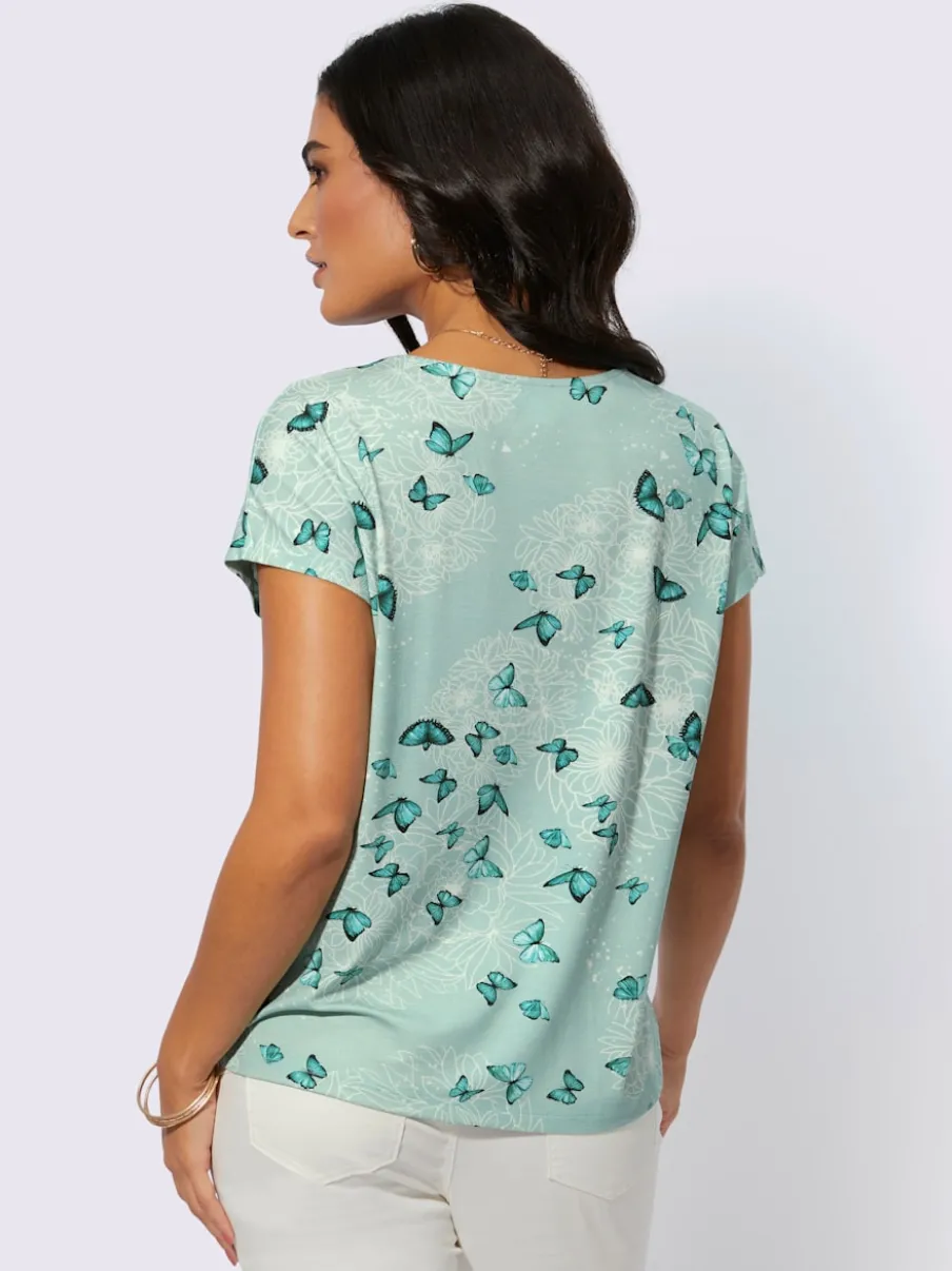 T-shirt à encolure ronde avec motif papillons mancherons