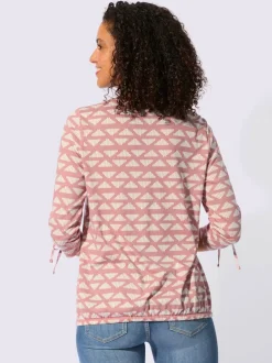 T-shirt à encolure ronde avec motif géométrique et manches 3/4 froncées