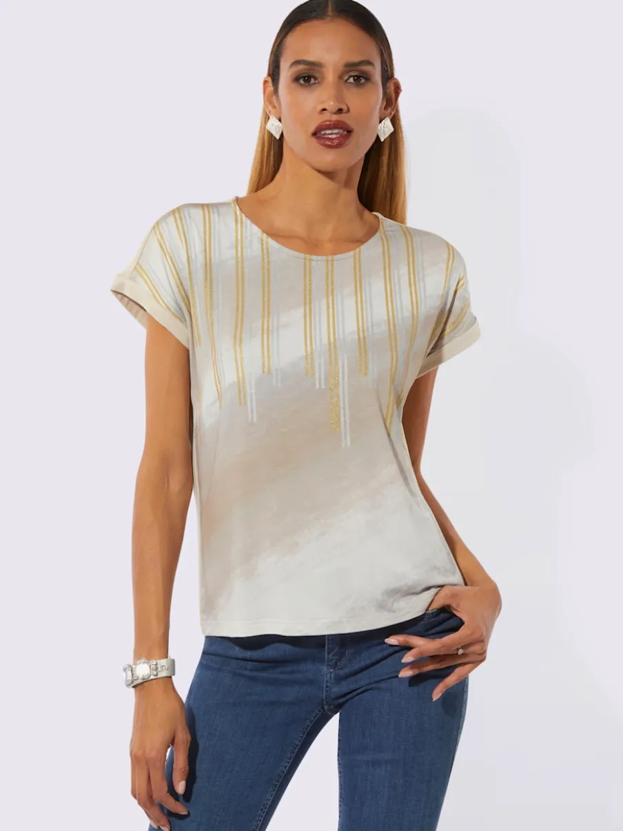 T-shirt à encolure ronde avec motif dégradé à mancherons