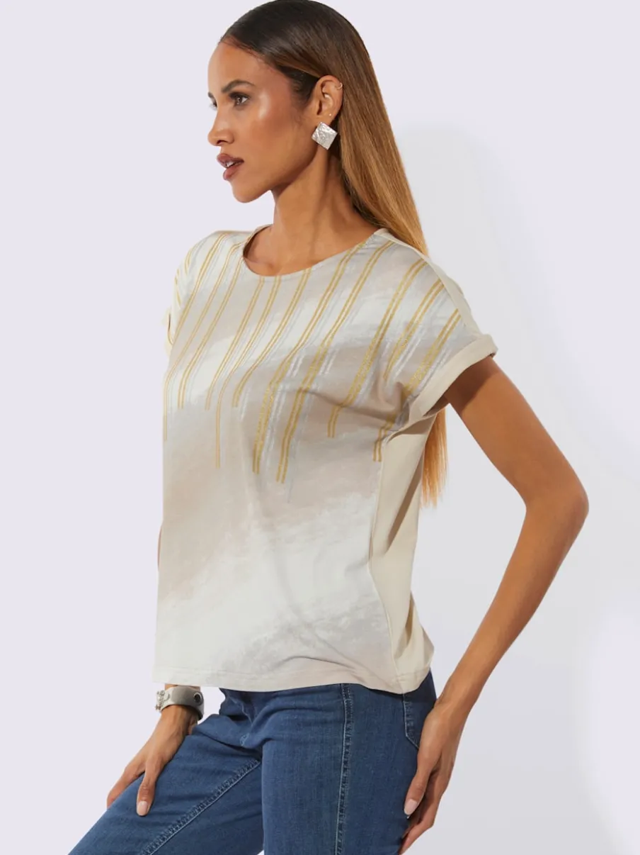 T-shirt à encolure ronde avec motif dégradé à mancherons