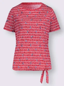 T-shirt à encolure ronde avec motifs marins et rubans à nouer