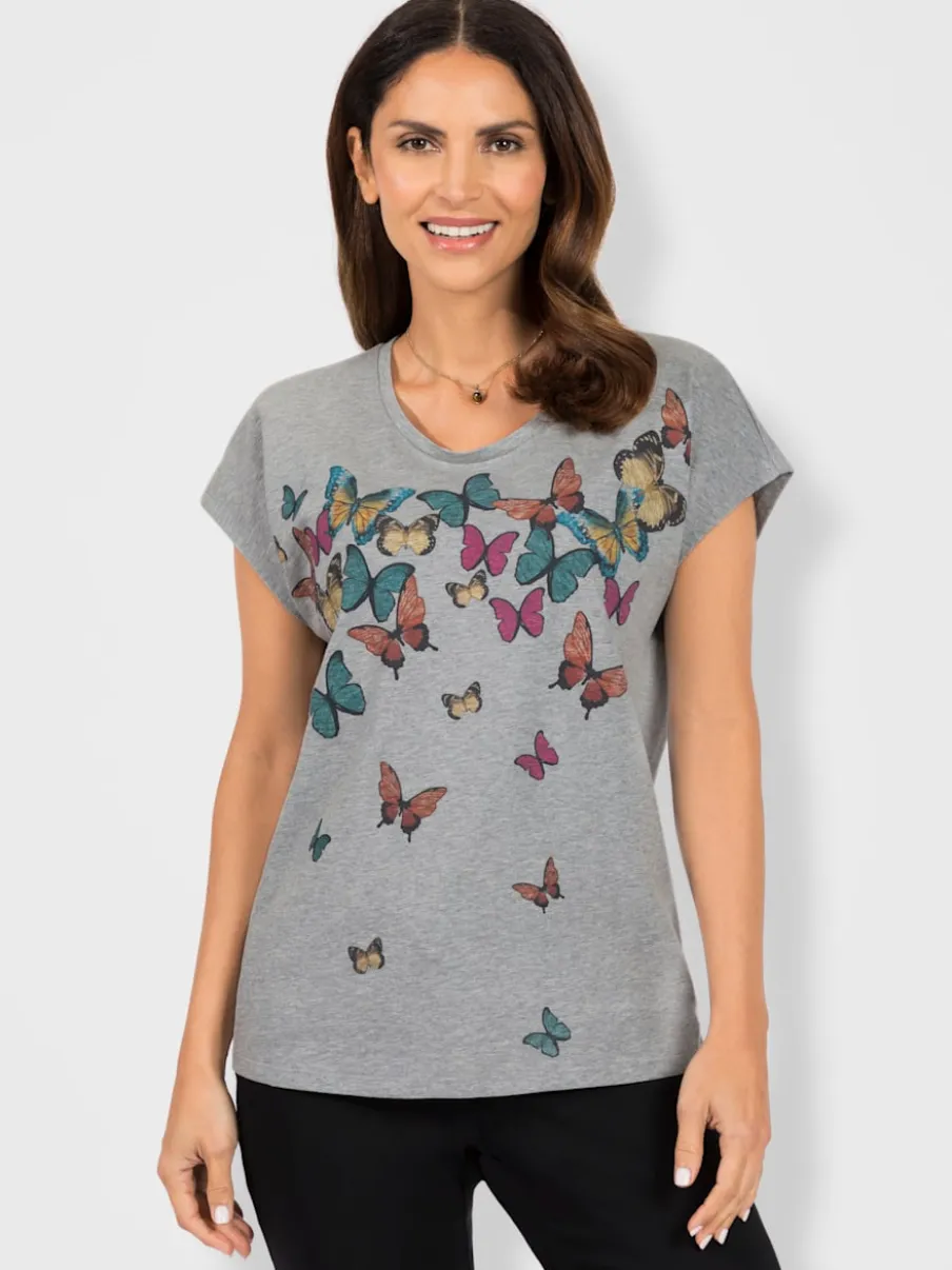 T-shirt à encolure ronde avec motifs de papillons