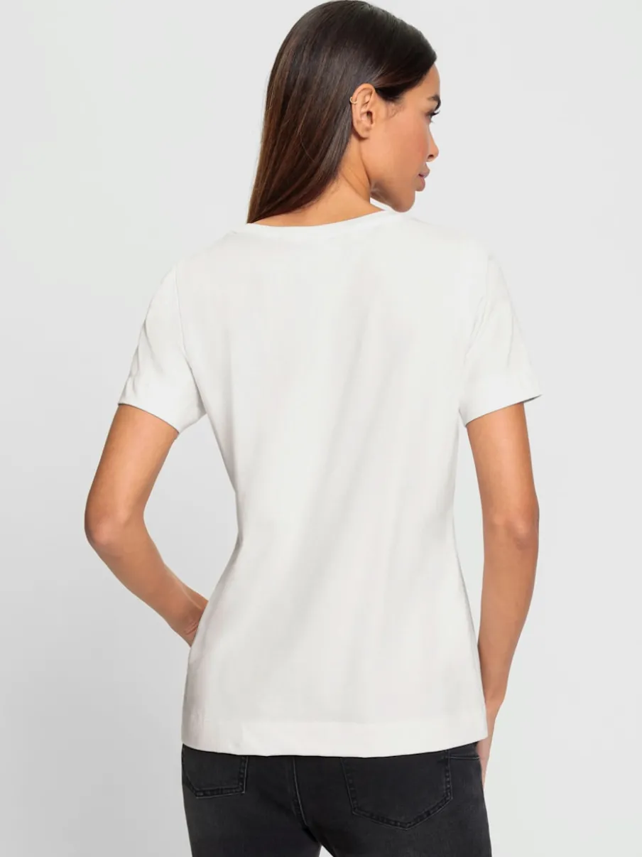 T-shirt à encolure ronde avec motif moderne et pierres