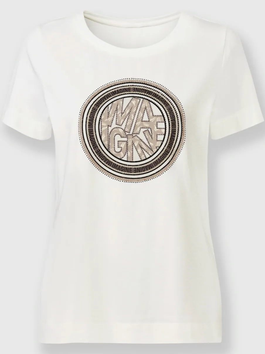 T-shirt à encolure ronde avec motif moderne et pierres