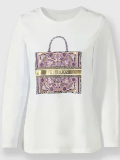 T-shirt à encolure ronde avec motif graphique et manches longues