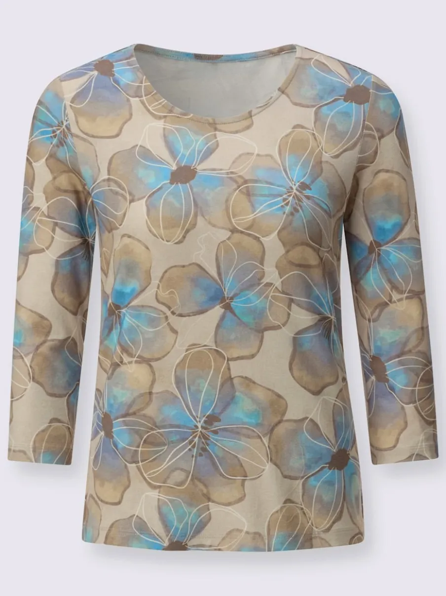 T-shirt à encolure ronde avec motifs floraux et manches 3/4