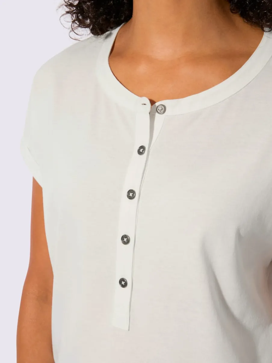T-shirt à encolure ronde avec patte de boutonnage et mancherons