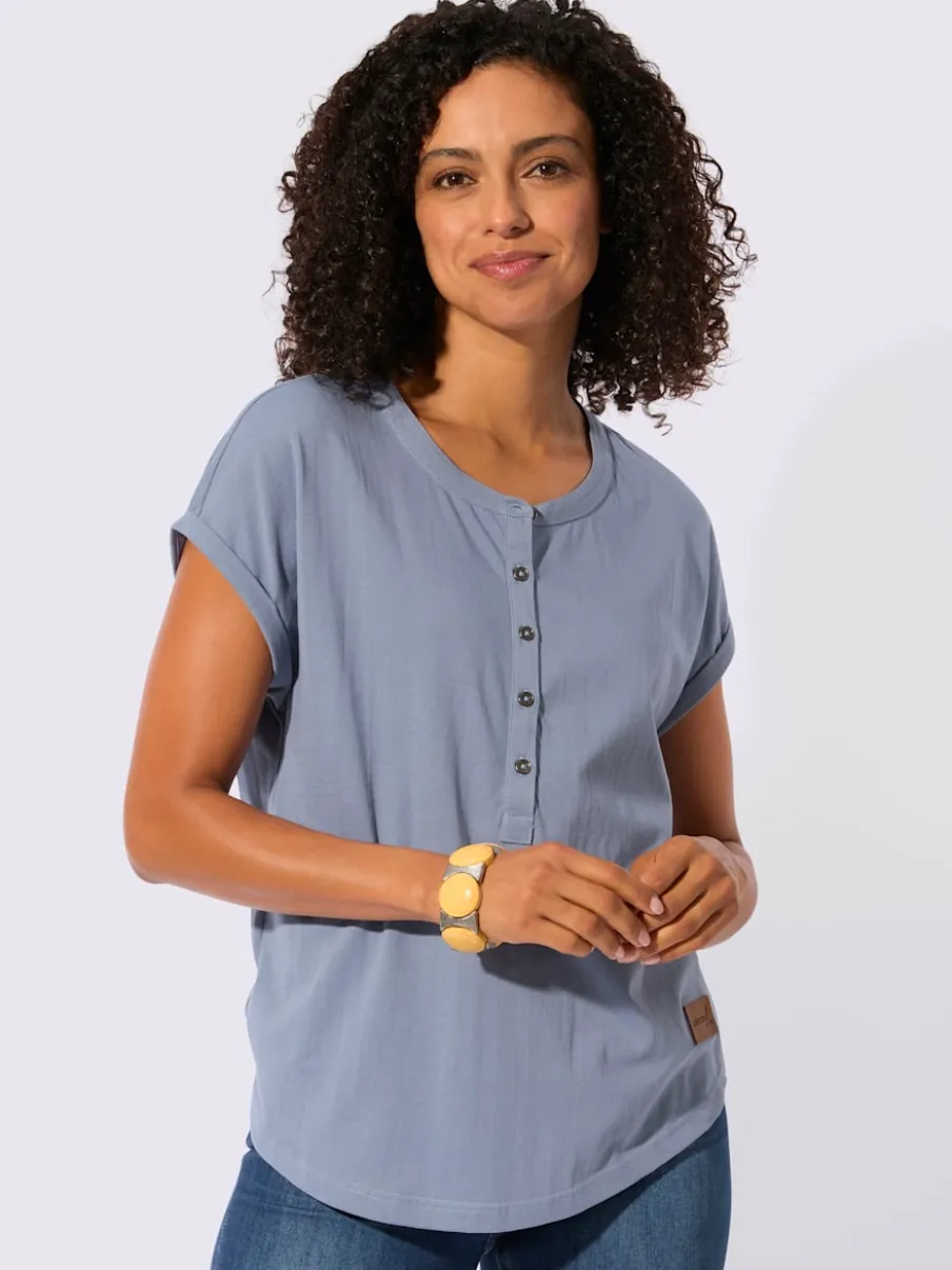 T-shirt à encolure ronde avec patte de boutonnage et mancherons