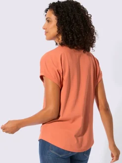 T-shirt à encolure ronde avec patte de boutonnage et mancherons