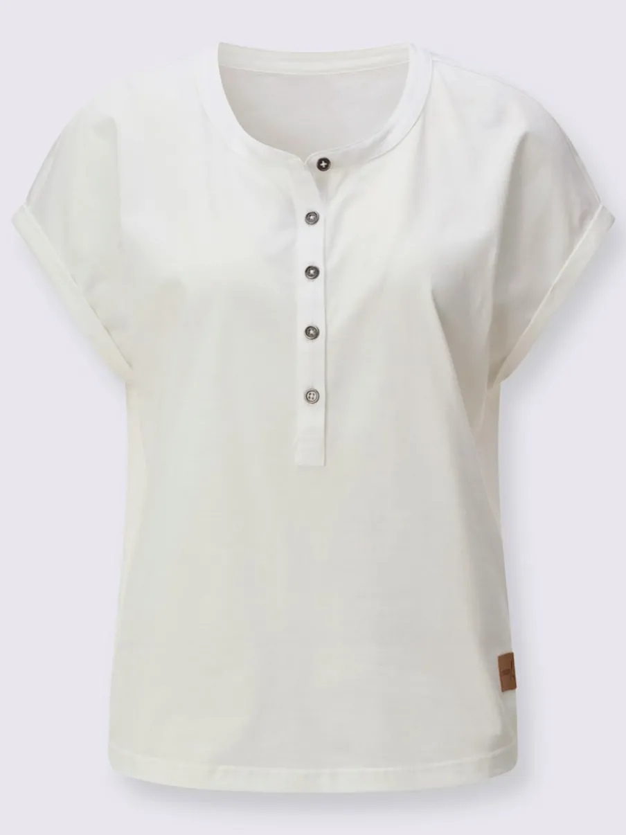 T-shirt à encolure ronde avec patte de boutonnage et mancherons