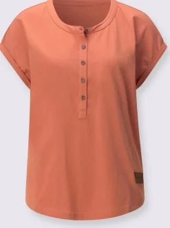 T-shirt à encolure ronde avec patte de boutonnage et mancherons