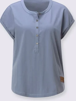 T-shirt à encolure ronde avec patte de boutonnage et mancherons