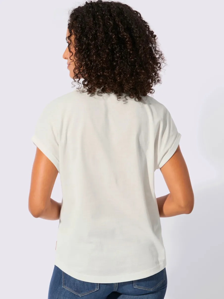 T-shirt à encolure ronde avec patte de boutonnage et mancherons