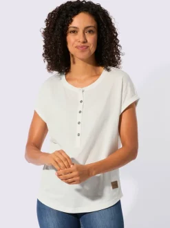 T-shirt à encolure ronde avec patte de boutonnage et mancherons
