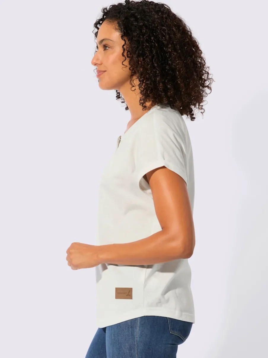 T-shirt à encolure ronde avec patte de boutonnage et mancherons