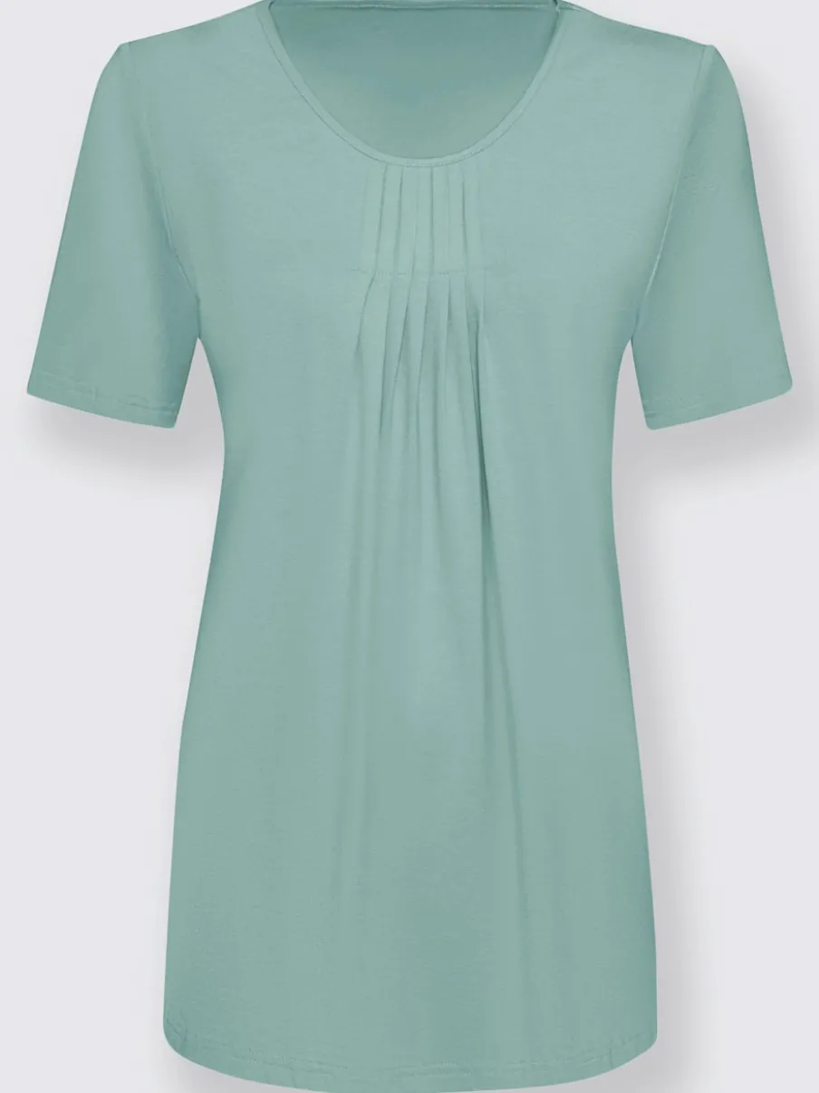 T-shirt à encolure ronde avec plis et coupe flatteuse