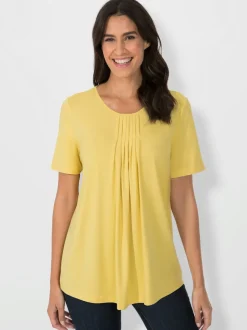 T-shirt à encolure ronde avec plis et coupe flatteuse
