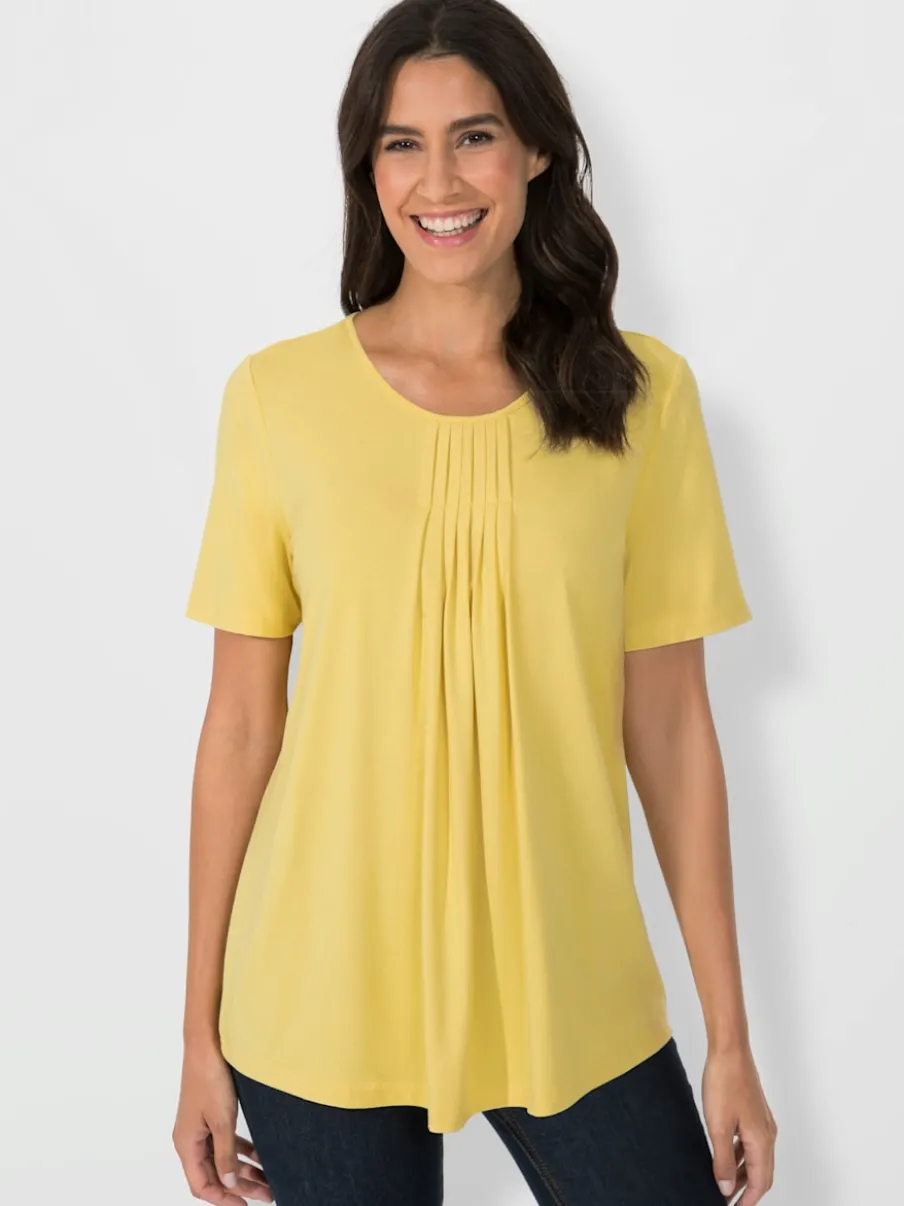 T-shirt à encolure ronde avec plis et coupe flatteuse