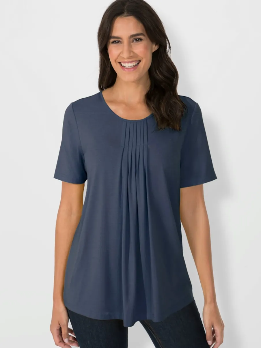 T-shirt à encolure ronde avec plis et coupe flatteuse
